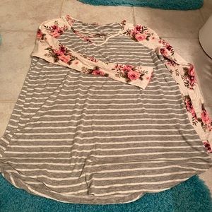 Be Stage floral/stripe long sleeve tee